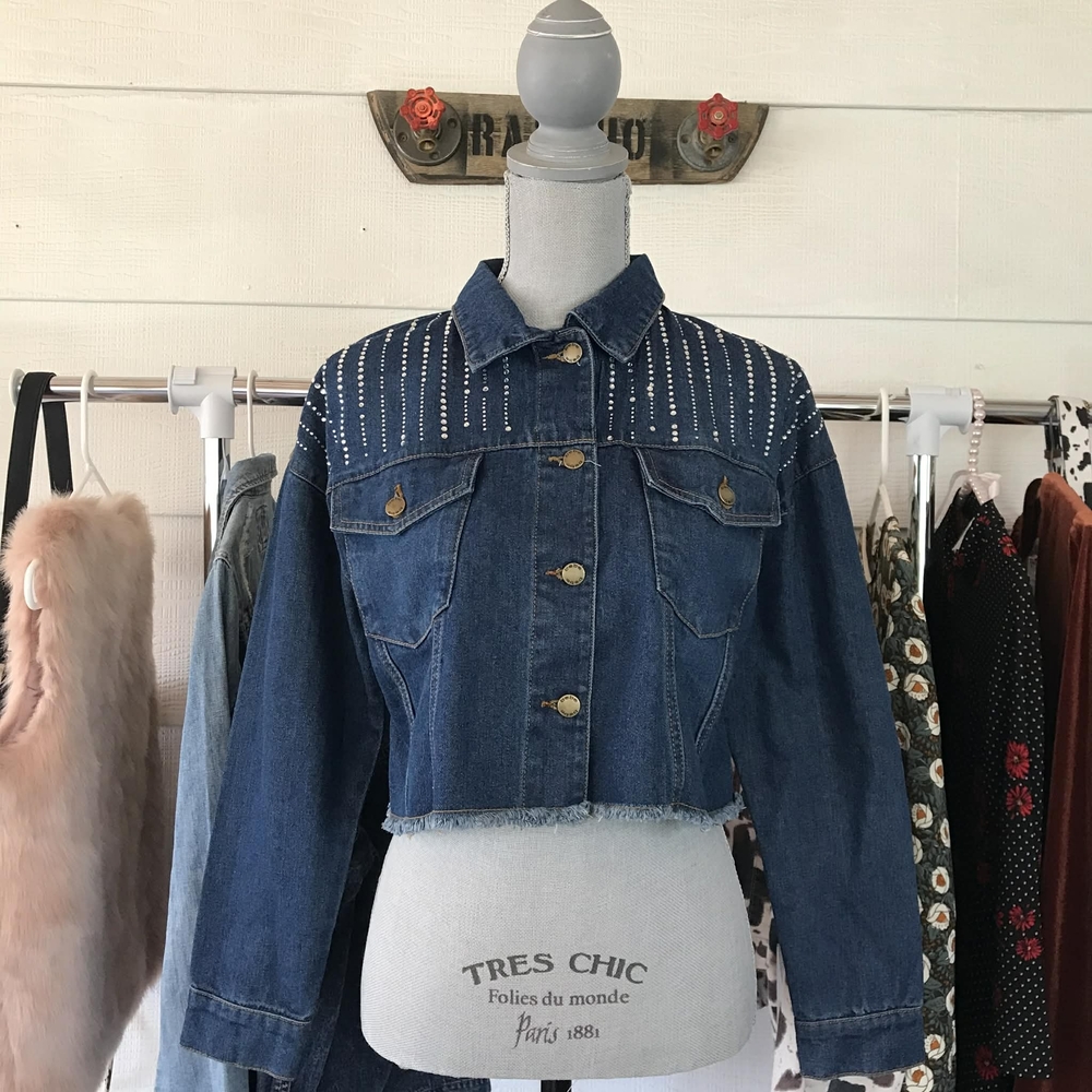 bebe Blue Denim Jacket with Silver Studs